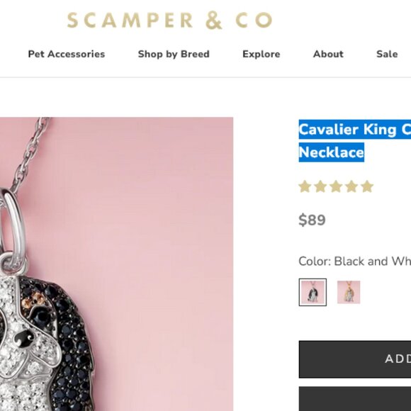 Cavalier King Charles Sterling Silver Pendant Cubic Zironia Crystal Necklace - Picture 2 of 6